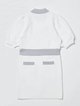 半袖 パフスリーブ バイカラー ニット ワンピース / ホワイト [DAO-23SS01-WHT]